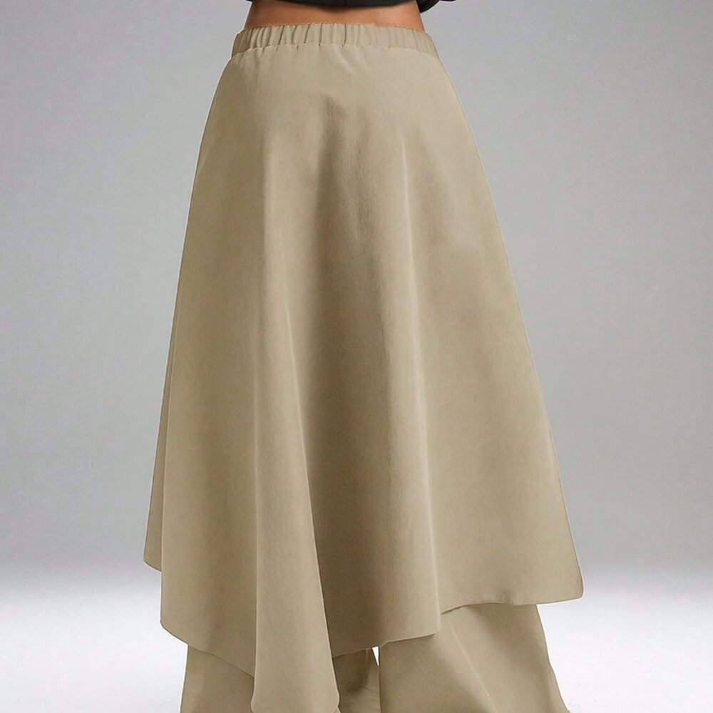 Khaki Casual Women's Asymmetrical Wide Leg Skirt - Picture 2 of 6